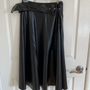 Faux leather black midi a-line skirt